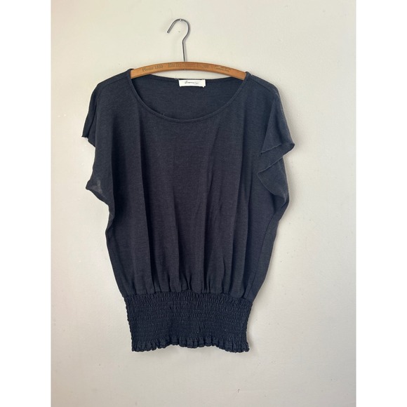 Y2k  Forever 21 Womens Smocked Waist Top Flowy Blouse Black 2000s Grunge Retro - Picture 1 of 6
